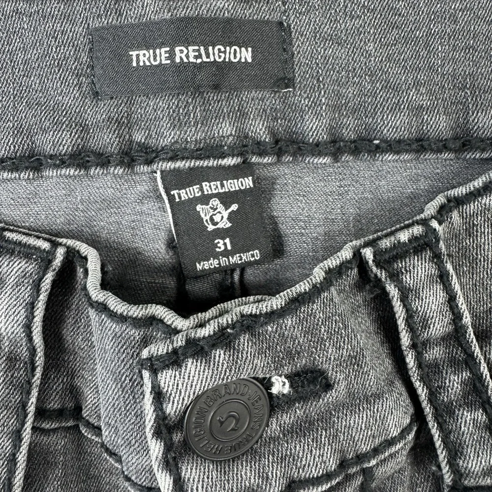 True Religion Ricky Flap Big T Mens Distressed Black Straight Jeans 31x33